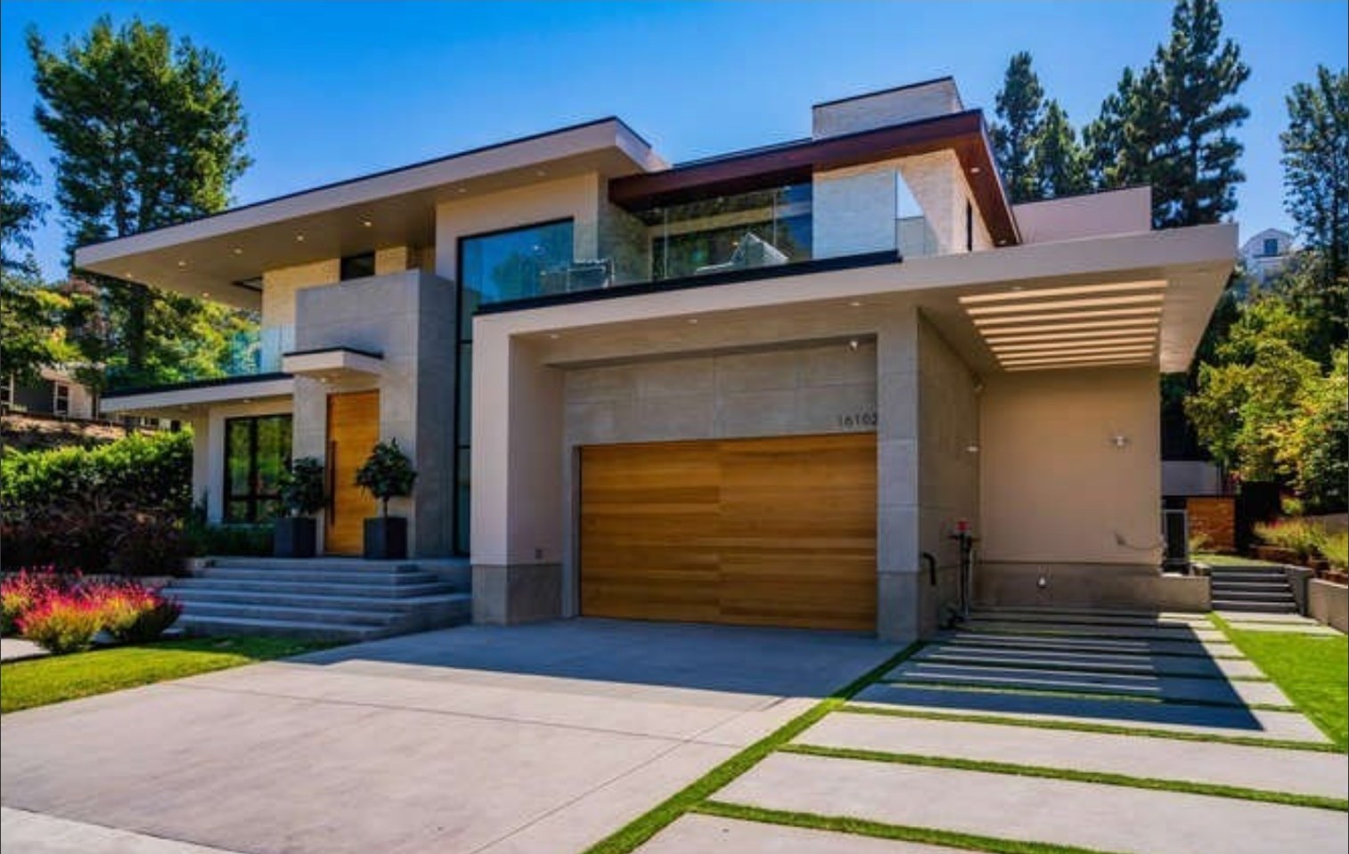 Street view of the finished two-story modern home