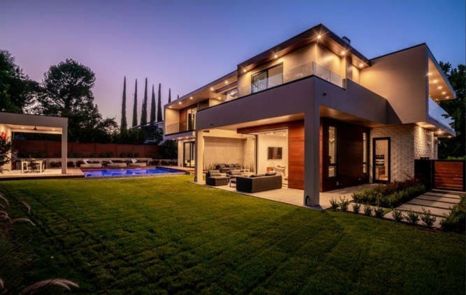 Completed Leviav Development custom home at twilight in Los Angeles