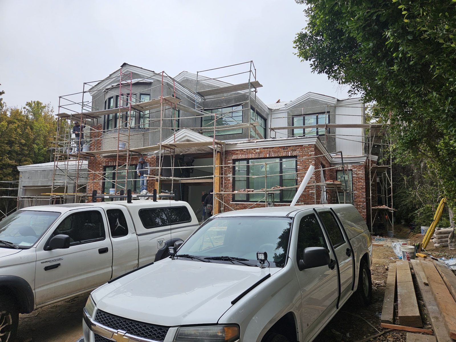Framed house with roof structure in place