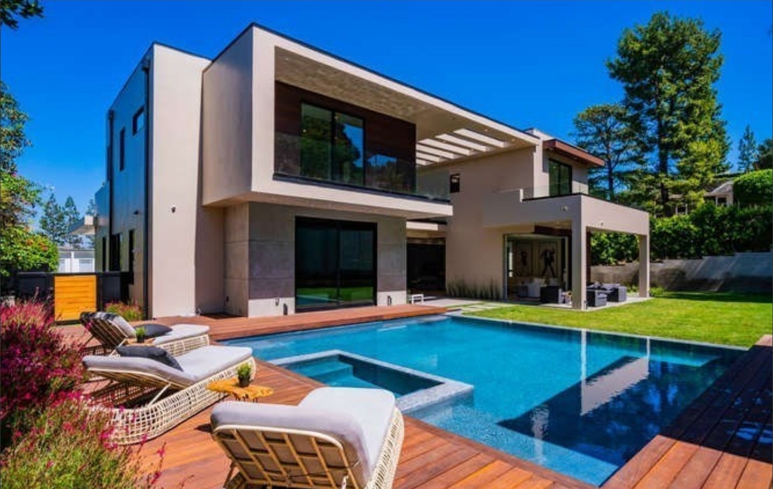 Pool and ipe deck with lounge seating