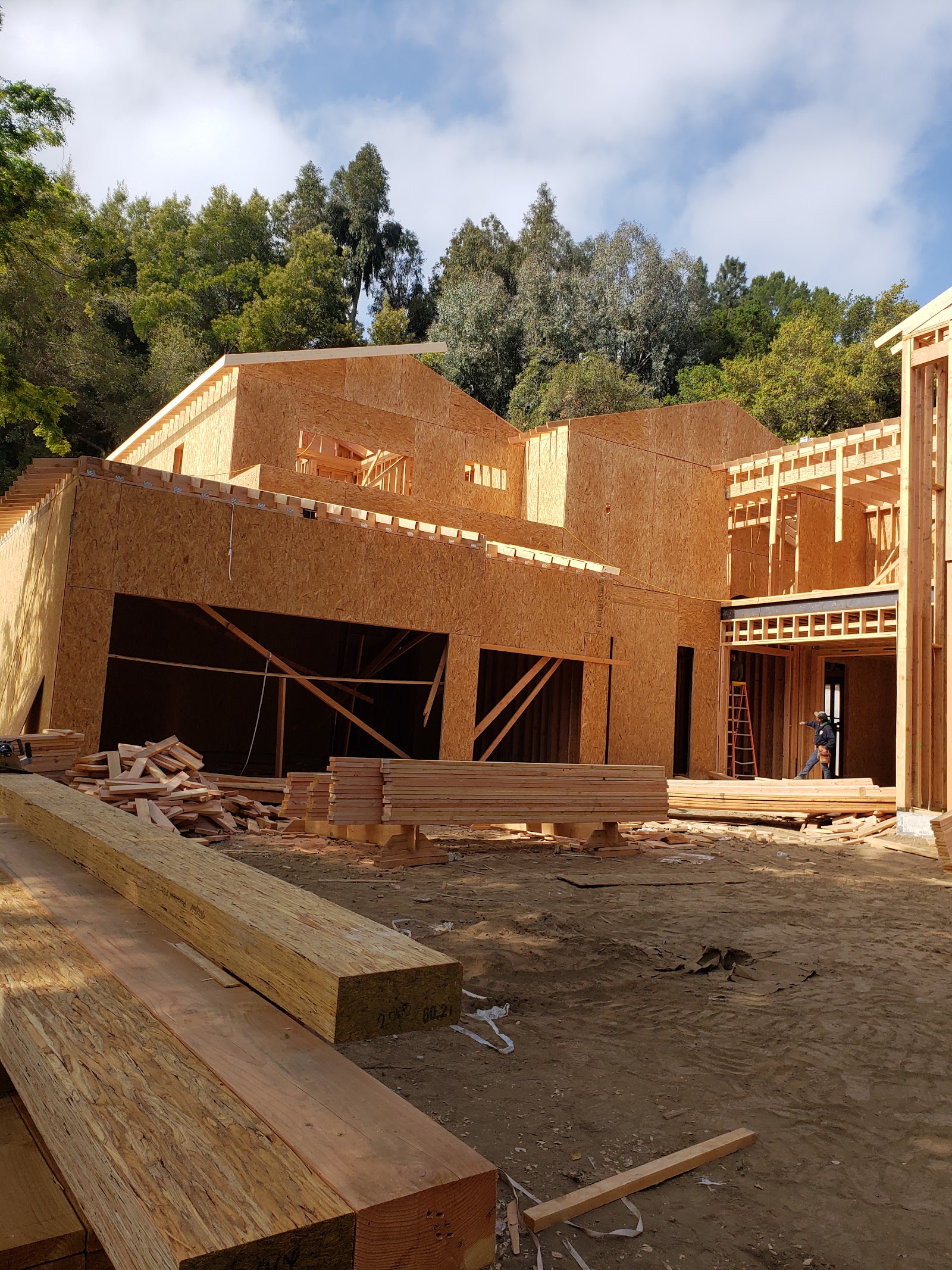 Framed walls and openings taking shape — Boca de Canon custom home build in Brentwood, Los Angeles